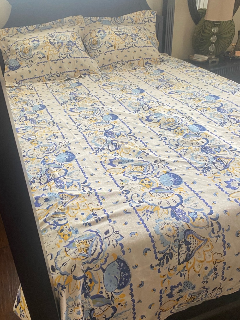 5th Avenue Designs Vtg Duvet Cover and Shams Floral Blue and Yellow Queen Sz